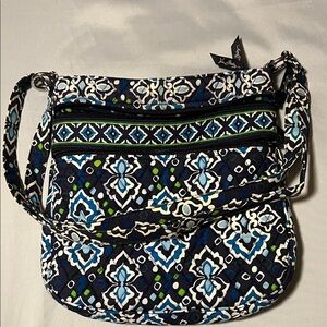 Vera Bradley Ink  Blue Retired Geometric Patterned Crossbody Bag Triple Zip